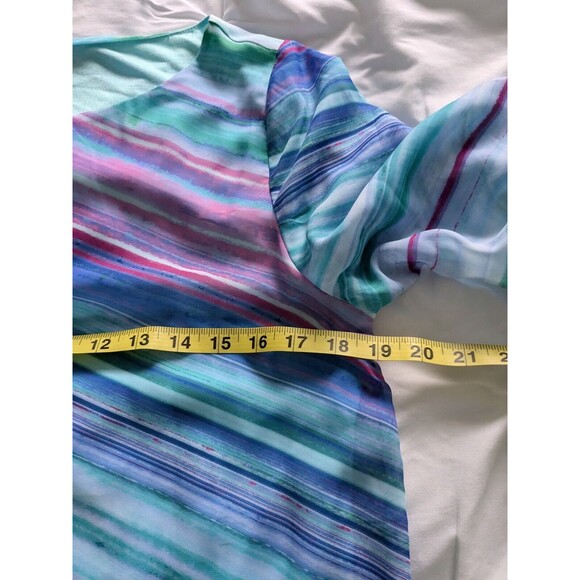 Chico's Top Womens Sz S (0) Purple Aqua Stripe Chiffon Layer Asymmetrical Tunic - Picture 12 of 14